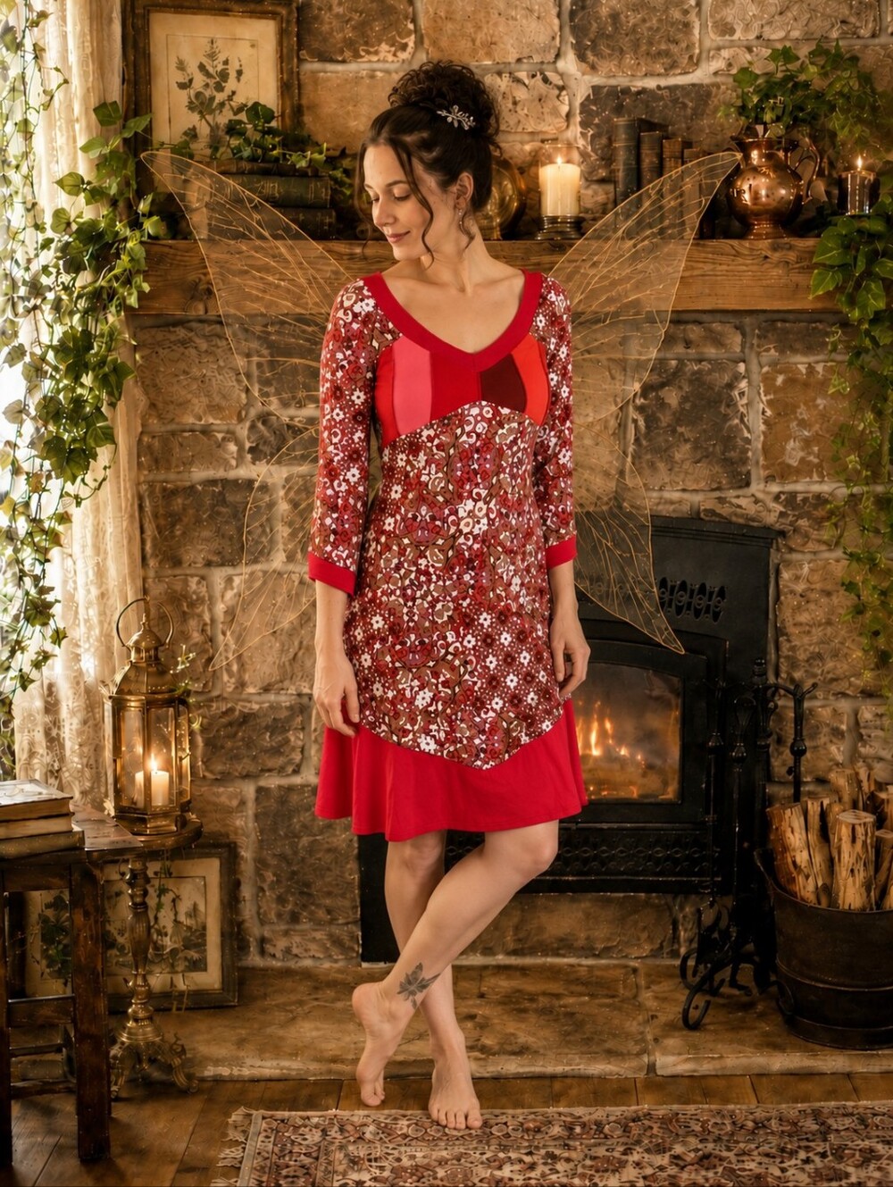 Fairy Fashion 🧵🧚 MYCO ANNA Boho Red Midi Dress sz M